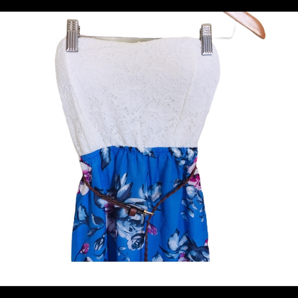 ARDENE Cottagecore Floral Hi Lo Fit Dress Lace Front Belted Blue S - Picture 7 of 11